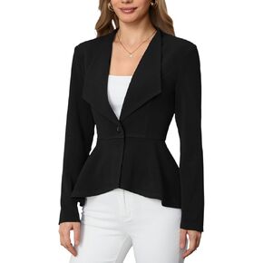 Milumia Women's Casual Work Peplum Ruffle Hem Lapel Long Sleeve Blazer Jacket with Padded Shoulder