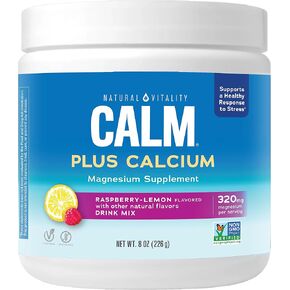 Natural Vitality CALM Magnesium Supplement Drink Mix Plus Calcium, Anti-Stress Drink Mix Powder, With Calcium, Vegetarian & Non-GMO, Raspberry Lemon, 8 oz