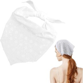 White Lace Bandana, White Womens Crochet Bandanas Headbands for Hair Adjustable Cute Hair Accessories for Daily Use Parties and Sports Activities