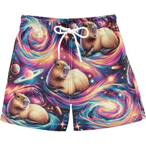Boys Swim Trunks Capybara Surfing Swimwear Quick Dry Bathing Suit Colorful Beach Board Shorts