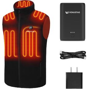 Venustas Men's Fleece Heated Vest (Size Large) with Upgraded Battery Pack, Up to 12 Hours Runtime