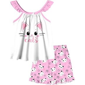 Funnycokid Girls Pajamas Set 2 Pieces Kids Pjs Ruffle Sleeve Shorts Summer Sleepwear With Pocket 4-11 Years