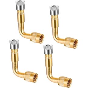 Giantree 4 PCS Valve Stem Extenders, 90 Degree Schrader Tire Valve Stem Extension Brass Adaptor, for Dually Wheels Passenger Car RV Troller Bicycles Motorcycles and Trailers Silver