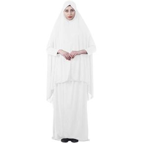 فستان الصلاة الإسلامي للسيدات الإسلامي وشاح الإسلامي Abaya فستان كامل الطول (أبيض ، ل)