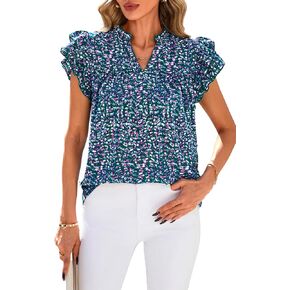CFLONGE WOMAN'S BUSINESS TOPS V V NECK RECK Shulle Sleeve Plouse Pleated T Shirts Tarmy Work 2025 Summer Floral Tunic