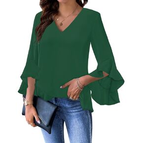 Relipop Womens Blouse Blouse 3/4 Sleeve Tops v Neck Business Blouses Disuals Summer Summer Outfits 2025