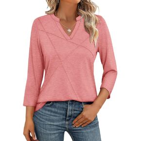 Womens Tops 3/4 Sleeve T Shirts V Neck Summer Tops Dressy Casual Basic Tees Loose Tunics in Kuwait