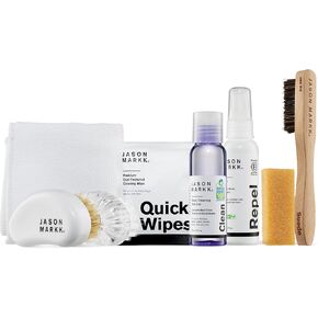 Jason Markk Starter Box & Suede 8 Doace Cleaning Kit Bundle ، Brush Brush & Stain Eraser ، محلول تنظيف عميق ، فرشين ، ومنشفة من الألياف الدقيقة ، آمنة للجلد ، جلد الغزال ، Nubuck ، القطن ، الصوف ، Felt ، K.