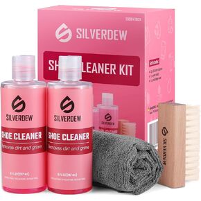 4PCS Shoe Cleaning Kit, Shoe Cleaner 8oz *2 Bottles, Sneaker Cleaner, Nylon Brushes & Microfiber Towel for Sneaker, Leather, Mesh & Canvas, Pink