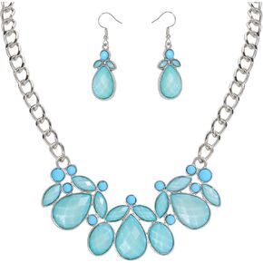 Firstmeet Gorgeous Water-Drop Resin Rhinestone Necklace Elegant Crystal Collar for Women