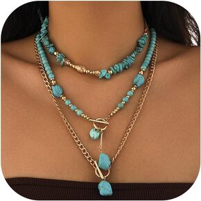 HUASAI Western Necklaces for Women Boho Necklaces for Women Country Concert Outfits Western Jewelry Turquoise Bead Leather Choker Necklace