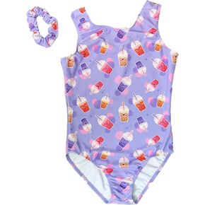 Destira Boba Par-Tea Gymnastics Leotard for Girls, Super Soft Trendy Style with Matching Scrunchie, Dance, Cheer, Yoga & More