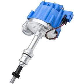 HEI Ignition Distributor with 65K Coil 7500 RPM Compatible with Small Block Ford SBF 5.8 L 351W Windsor 8 Cylinder One Wire Installation, Blue Cap