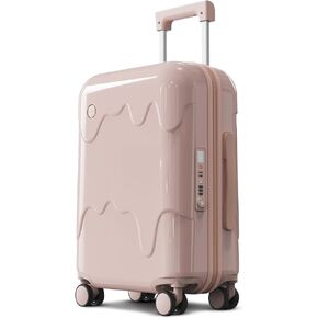 ROAMING 20-Inch Purple Carry On Luggage Airline Approved Lightweight PC Hardside Rolling Suitcase with TSA Lock Cup Holder USB Charging Port and Spinner Wheels for Women Ice cream suitcase