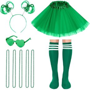 Tutu Costume Accessories Set Tulle Tutu Skirt 4 Layered Tutu Wear Pom Pom Headband with Heart Glasses Necklace and Tube Socks