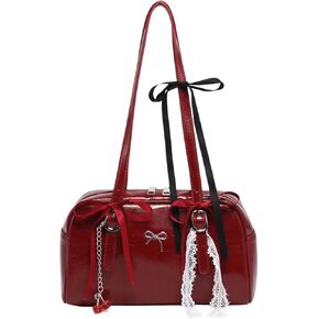 Qwinee Women's Y2K Bow Knot Knot Bag Zipper Double Hand Handbag Pu Leather Underarm Heldarm