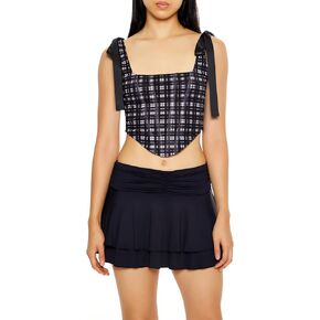 Forever 21 Women's Plaid Corset Bow Crop Top