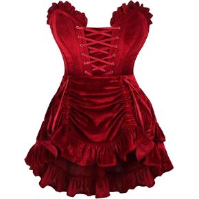 Daisy corsets Womens Top Drawer 2 Pc Dark Red Velvet Lace-up Corset & Skirt Set - Luxury Brand