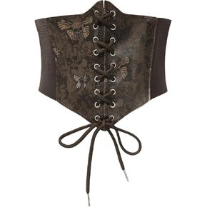 Verdusa Women's Lace Up Graphic Corset Waist Belt Vintage Leather Tied Cincher Belts