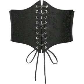 Verdusa Women's Lace Floral Print Corset Waist Cincher Belt Tied Leather Elastic Waist Corsets
