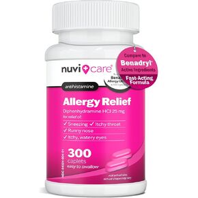 Allergy Relief Tablets - Diphenhydramine 25mg Antihistamine Tablets for Runny Nose, Sneezing, Itchy Eyes & Throat - Compare to Benadryl Allergy Meds - OTC Adult Allergy Medicine (300 Count)
