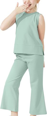 Kids Summer 2 Piece Outfits Sleeveless Split Tops Wide Leg Pants Sets Clothes 2025 Cute Suit in Saudi Arabia