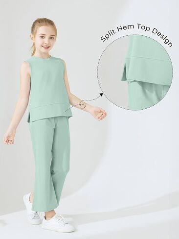 Kids Summer 2 Piece Outfits Sleeveless Split Tops Wide Leg Pants Sets Clothes 2025 Cute Suit in Saudi Arabia