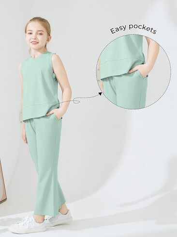 Kids Summer 2 Piece Outfits Sleeveless Split Tops Wide Leg Pants Sets Clothes 2025 Cute Suit in Saudi Arabia