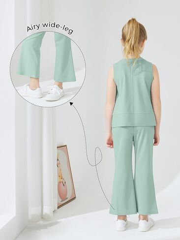 Kids Summer 2 Piece Outfits Sleeveless Split Tops Wide Leg Pants Sets Clothes 2025 Cute Suit in Saudi Arabia