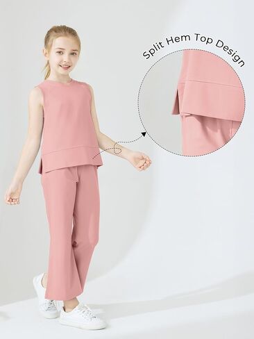 Kids Summer 2 Piece Outfits Sleeveless Split Tops Wide Leg Pants Sets Clothes 2025 Cute Suit in Saudi Arabia