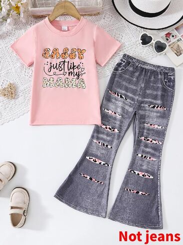 طفل طفل فتاة الصيف ملابس النمر والقلب طباعة تي شيرت الأكمام القصيرة + ملابس الساق الساق انهاش (وليس الجينز) in Kuwait