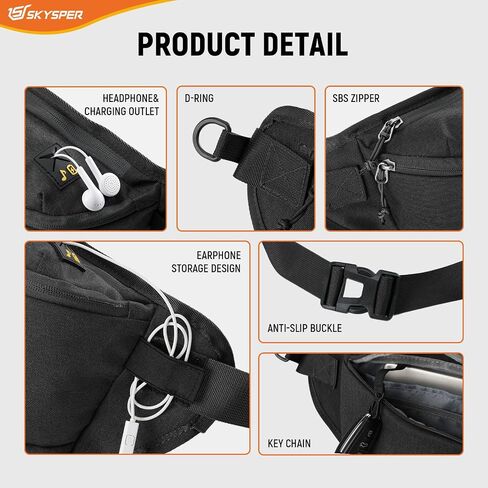 حقيبة حبال Skysper للرجال ، حقيبة Crossbody المضادة للسرقة RFID حقيبة ظهر للرجال Mens Fanny Pack للمشي لمسافات طويلة في صالة الألعاب الرياضية يوميًا الاستخدام يوميًا الاستخدام in Kuwait