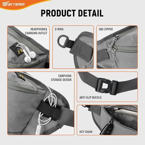 حقيبة حبال Skysper للرجال ، حقيبة Crossbody المضادة للسرقة RFID حقيبة ظهر للرجال Mens Fanny Pack للمشي لمسافات طويلة في صالة الألعاب الرياضية يوميًا الاستخدام يوميًا الاستخدام in Kuwait