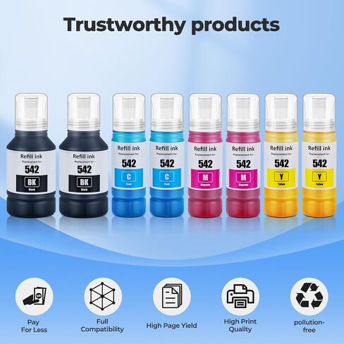 542 Ink Refill Bottles Color Combo Pack ET-5800 ET-5150 ET-5850 ET-5880 Replacement for Epson 542 Ink Refill Bottles Color for EcoTank Pro ET-16600 ET-16650 ET-5170 ET-5180 Workforce ST-C8000 ST-C8090 in Saudi Arabia