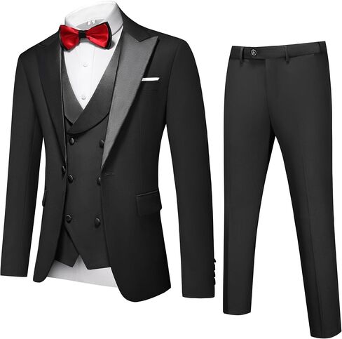 Men's Slim Fit 3-Piece Suit Set - Formal Wedding Tuxedo Suit with Blazer, Vest & Pants for Prom, Business in Saudi Arabia