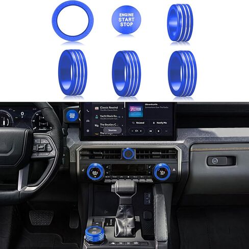for Toyota Tacoma 2024 2025 One Touch Start, Screen Center Console Button Knob Cover Ring Air Conditioner AC Switch Audio Aluminum Alloy Parts 6pcs (14-inch Screen, Blue) in Kuwait