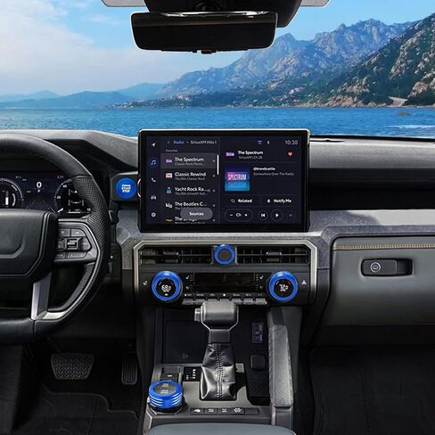 for Toyota Tacoma 2024 2025 One Touch Start, Screen Center Console Button Knob Cover Ring Air Conditioner AC Switch Audio Aluminum Alloy Parts 6pcs (14-inch Screen, Blue) in Kuwait
