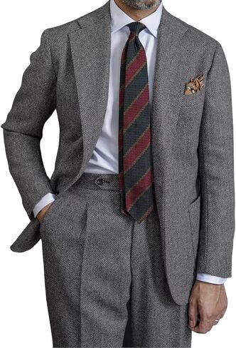Retro Mens Suit Herringbone Tweed Slim Fit 2 Piece Formal Dress Suits Groomsmen Tuxedos Set Prom Jacket Blazer Pants for Men in Saudi Arabia