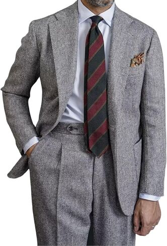 Retro Mens Suit Herringbone Tweed Slim Fit 2 Piece Formal Dress Suits Groomsmen Tuxedos Set Prom Jacket Blazer Pants for Men in Saudi Arabia