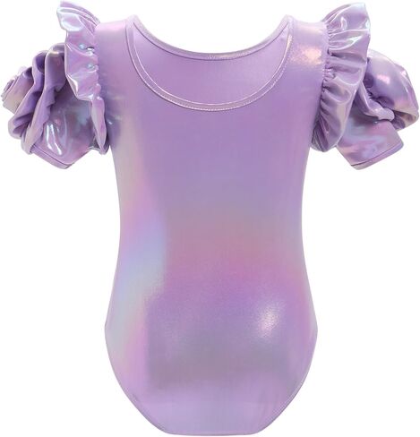 AFAVOM Gymnastic Leotard for Girls Ballet Dance Metallic Leotards 3D Flower Short Sleeve Bodysuit Acrobatic Shiny Jumpsuit in Saudi Arabia