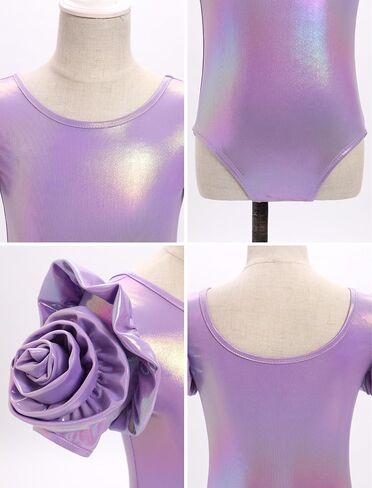 AFAVOM Gymnastic Leotard for Girls Ballet Dance Metallic Leotards 3D Flower Short Sleeve Bodysuit Acrobatic Shiny Jumpsuit in Saudi Arabia