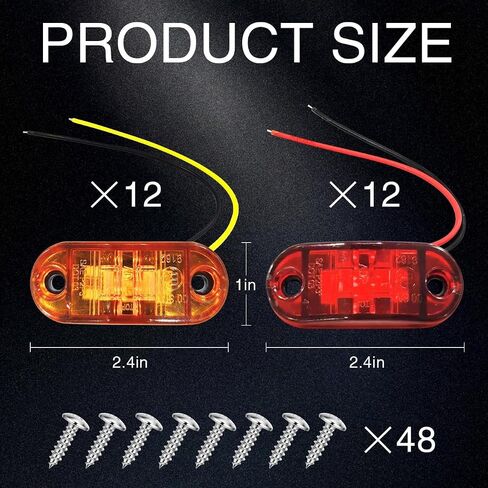 24 Pcs LED Marker Lights Truck Trailer Side Marker Lights 2.6 Inch Waterproof Signal Lights Diode Oval Trailers Commercial VehiclesCamper Accessories in Saudi Arabia
