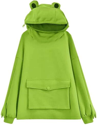 Women's Cute Frog Sports Hoodie Fashion Zipper Mouth Hooded Sweatshirt Cosplay Costume Sweatshirt with Pockets in Kuwait