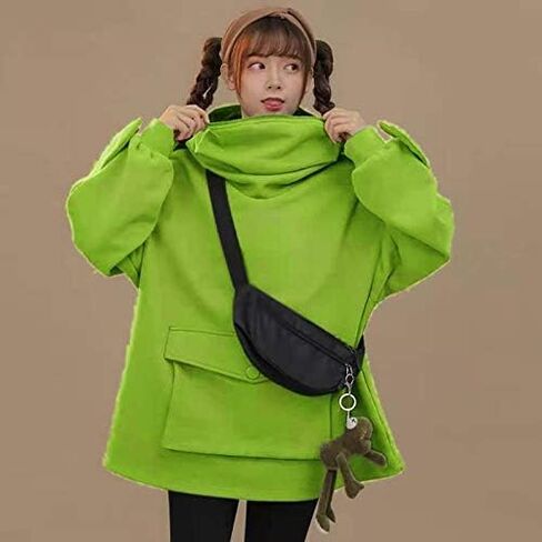 Women's Cute Frog Sports Hoodie Fashion Zipper Mouth Hooded Sweatshirt Cosplay Costume Sweatshirt with Pockets in Kuwait