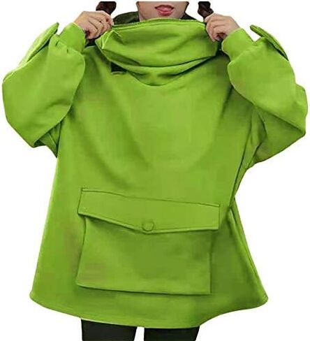 Women's Cute Frog Sports Hoodie Fashion Zipper Mouth Hooded Sweatshirt Cosplay Costume Sweatshirt with Pockets in Kuwait