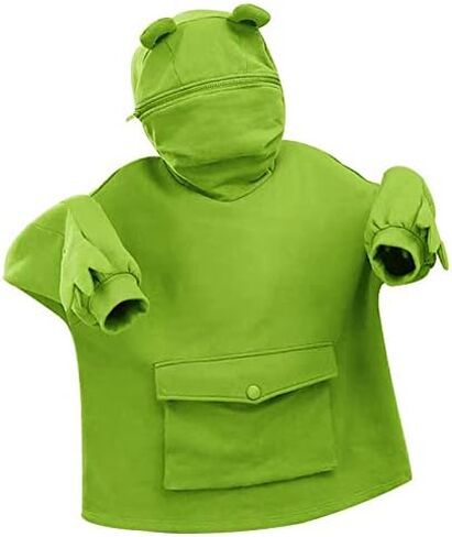 Women's Cute Frog Sports Hoodie Fashion Zipper Mouth Hooded Sweatshirt Cosplay Costume Sweatshirt with Pockets in Kuwait