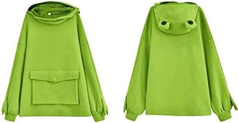 Women's Cute Frog Sports Hoodie Fashion Zipper Mouth Hooded Sweatshirt Cosplay Costume Sweatshirt with Pockets in Kuwait
