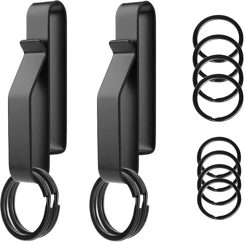 Tactical Stealth Duty Belt Key Holder, 2 Pack Belt Key Clip Holder with 12 Pcs Key Rings Black Stainless Steel Belt Loop Holder for Duty Policemen Fire Agencies Law Enforcement (75X12.5mm) in Kuwait