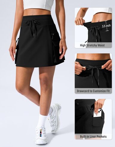 SANTINY 16" Cargo Skort with 6 Pockets Drawstring High Waisted Golf Travel Hiking Skorts for Women Dressy Casual Summer in Saudi Arabia
