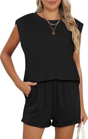 طقم ملابس نسائي مكون من قطعتين خفيف الوزن ومتناسق مع بلوزة بأكمام قصيرة وسروال قصير بخصر مطاطي in Kuwait